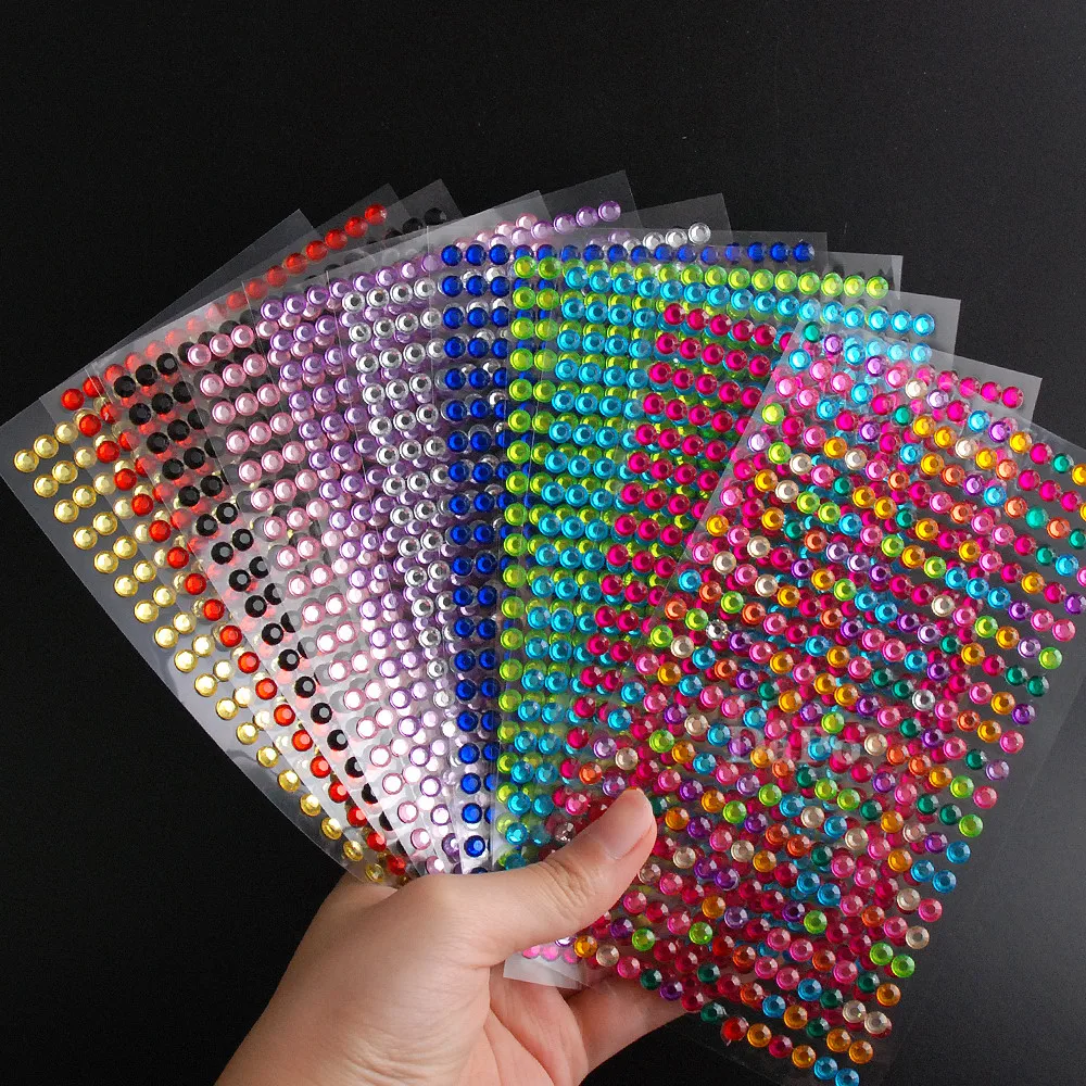 

Party DIY Decoration 12 color Acrylic Sticker 3mm 4mm 5mm 6mm Diy crystal Diamond Self Adhesive Rhinestone Stickers Grand Event