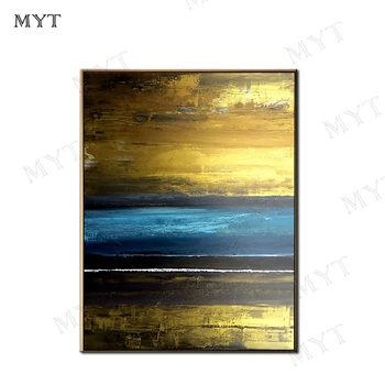 

Artister Original drawing modern abstract gold and blue handmade oil painting on canvas gift home decor for living room bedroom