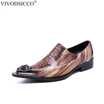 

VIVODSICCO Luxury Classic Genuine Leather Metal Tip Slippers Flats Banquet Wedding Mens Dress Shoes Italian Formal Oxfords Shoes