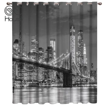 

COCOHouse Brooklyn Bridge Manhattan Architecture Window Curtains Dark Window Blinds Living Room Kitchen Decor Kids