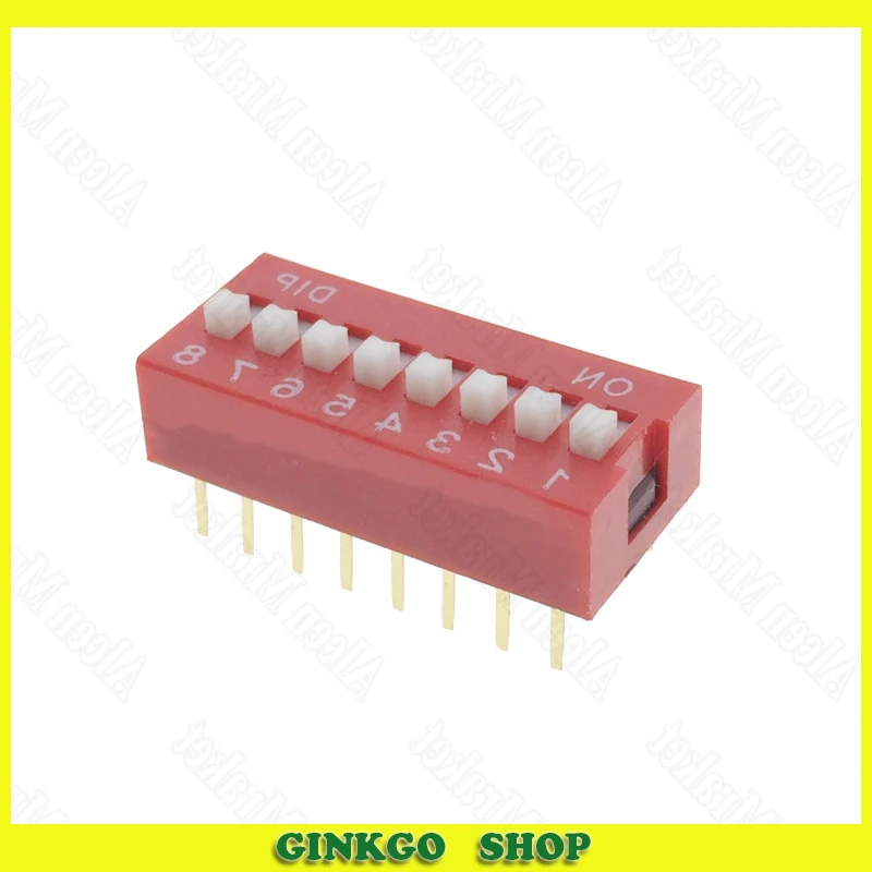

200pcs/lot DIP Switch 8 Position Straight Pin DS Slide Type 1/2/3/4/5/6/7/8/-10 2.54mm