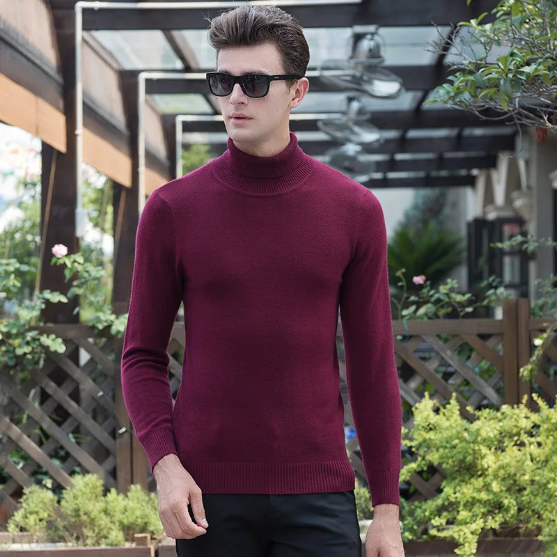 MRMT бренд осень и зима новые мужские свитера с высоким воротником свитер для мужчин сплошной цвет длинный рукав свитер - Цвет: red