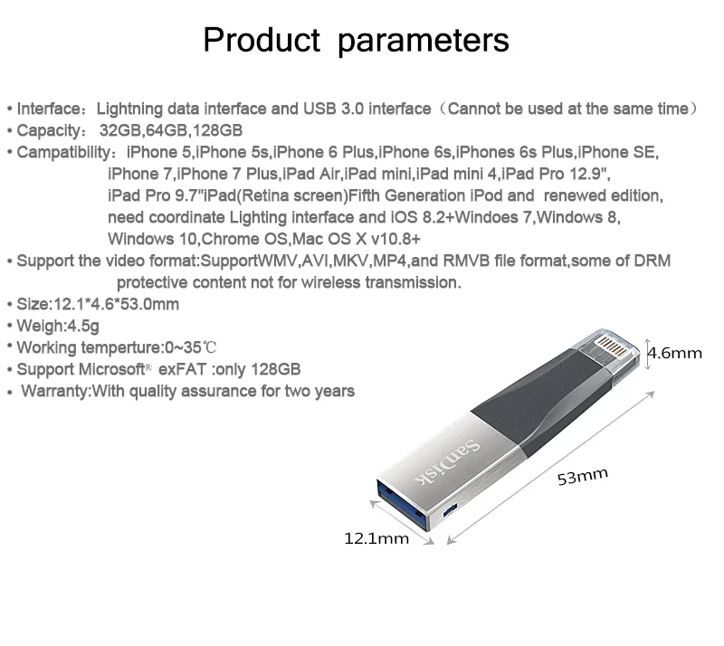 Sandisk USB флеш-накопитель для iPhone OTG флеш-накопитель HD карта памяти 64 ГБ 128 ГБ Флешка Usb 3,0 Usb флешка Lightning разъем