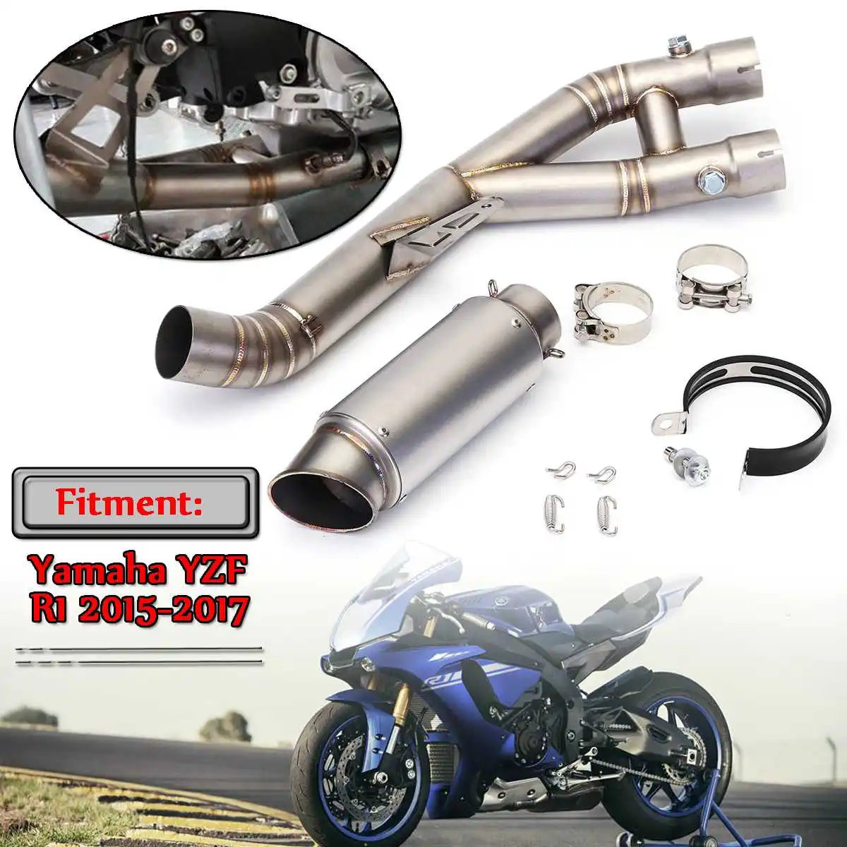 Черный/Титан Нержавеющая сталь мотоцикл выхлопной глушитель средняя труба ссылка труба выхлопная система для Yamaha YZF R1