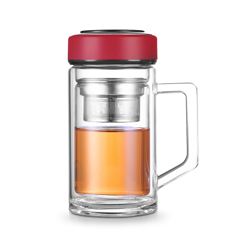 Oneisall 350 мл стеклянная чашка, бутылка для воды, 304 нержавеющая сталь, для заварки чая, герметичная, для офиса, дома, для воды, двойной слой, стакан - Цвет: Red
