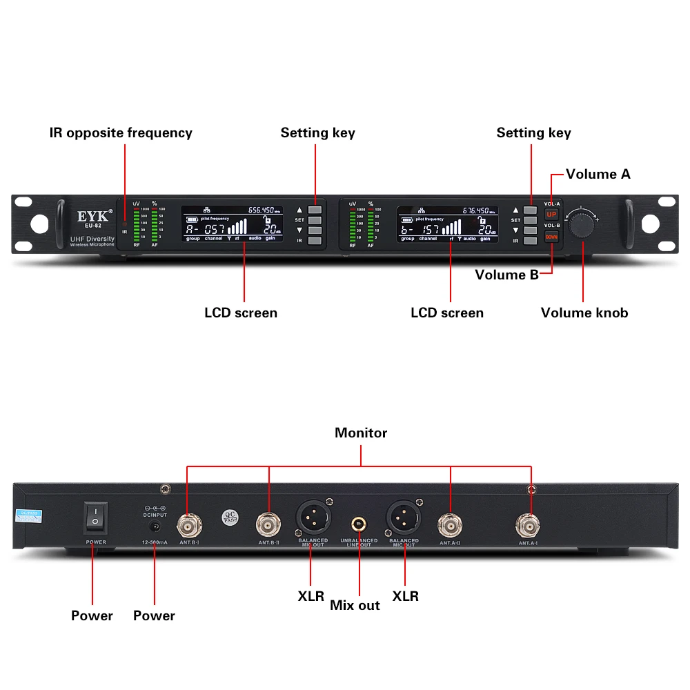 EYK EU-82 профессиональная сценическая Беспроводная микрофонная система UHF True Diversity 2 металлический ручной микрофон