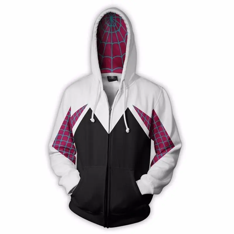 Cheap Spider Gwen Stacy Spiderman Cosplay Costume 3D Zipper Jacket Coat Outfit Clothing Hoodies Sweatshirt Halloween Costumes