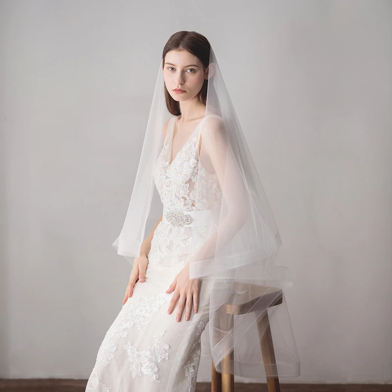 SLBRIDAL One Layer Wedding Veils With Combs Ivory Bridal Veils Wedding Accessories For Bride Mariage Women
