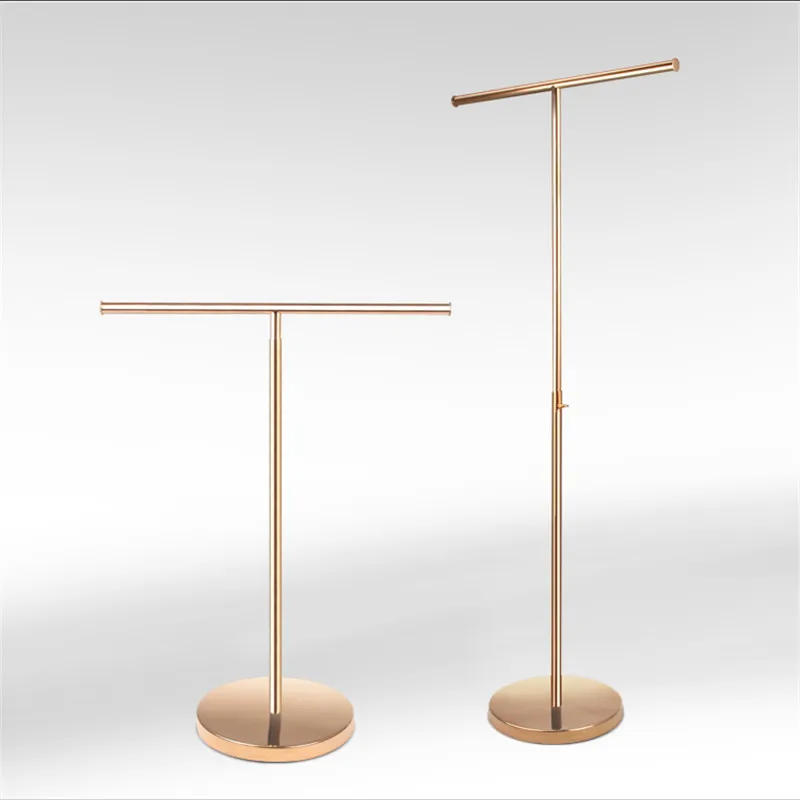 

stainless steel metal T shape cloth Pants & Skirt garment necktie scarf bag holder showing display rack mirror rose gold
