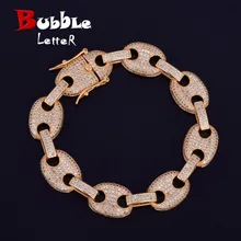12MM Gold Men's Cuban Link Chain Bracelet Men's Hip hop Jewelry Copper Material Iced Cubic Zircon Chain Bracelet 8"