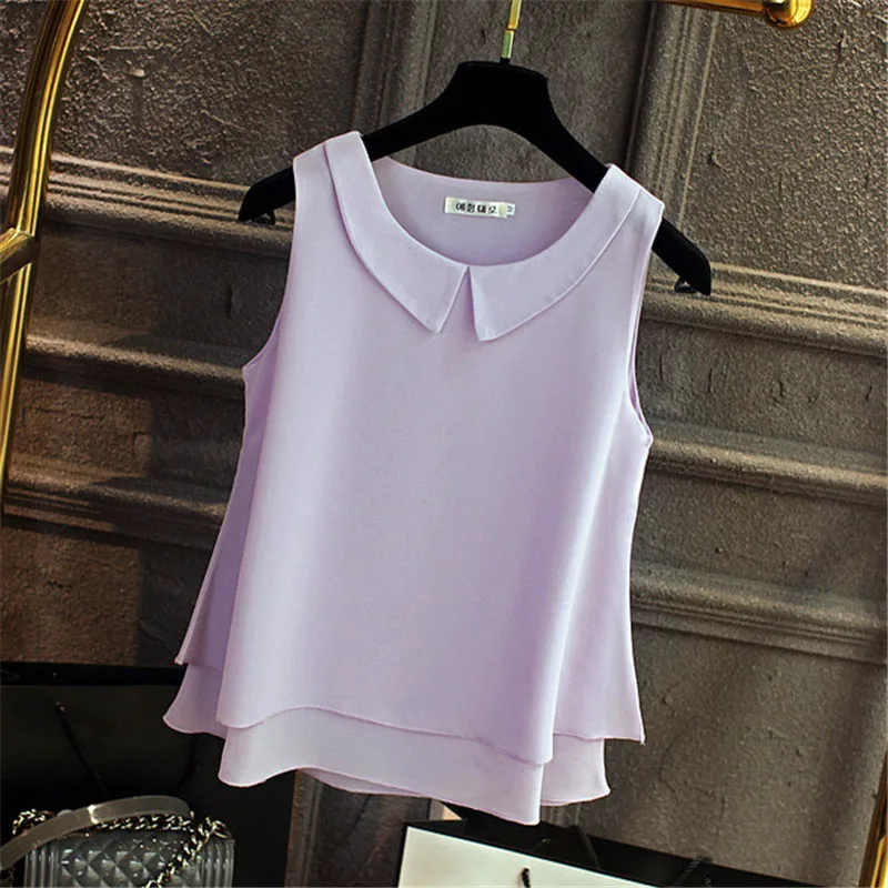 Women Blouses Chiffon Blouse Women Summer Woman Sleeveless Top Plus Size Korean Office Lady Shirt Halter Top Ruffle Blouse Shirt