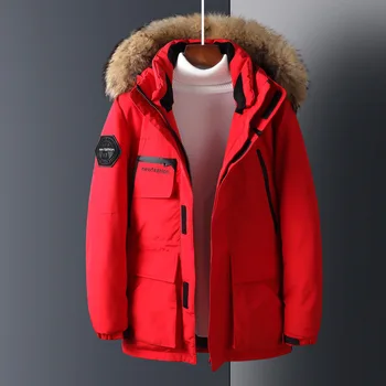 

Parka Men2019 new big goose short men's down jacket Slim thick big fur collar winter clothing Fashionable warm Parkas jacket 3XL