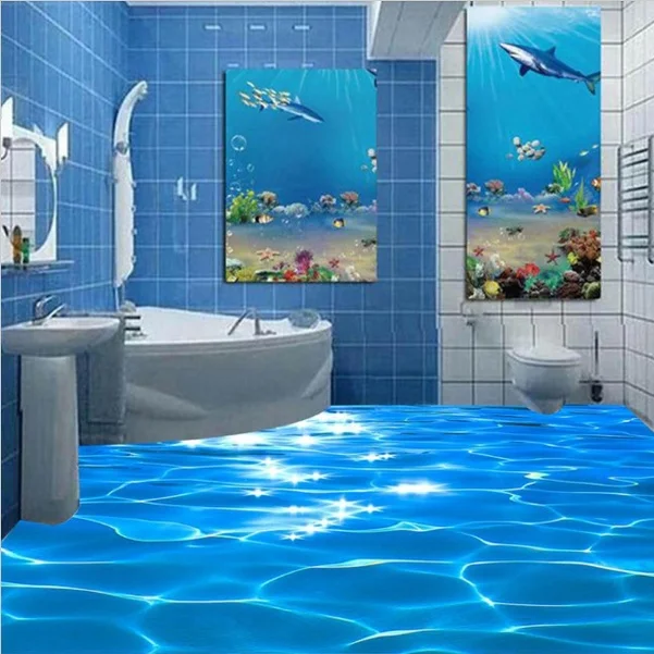 Free shipping 3D Custom Wall Sticker waterproof Blue Sea Water PVC painting Photo Wallpaper for Walls home decor mural post | Дом и сад