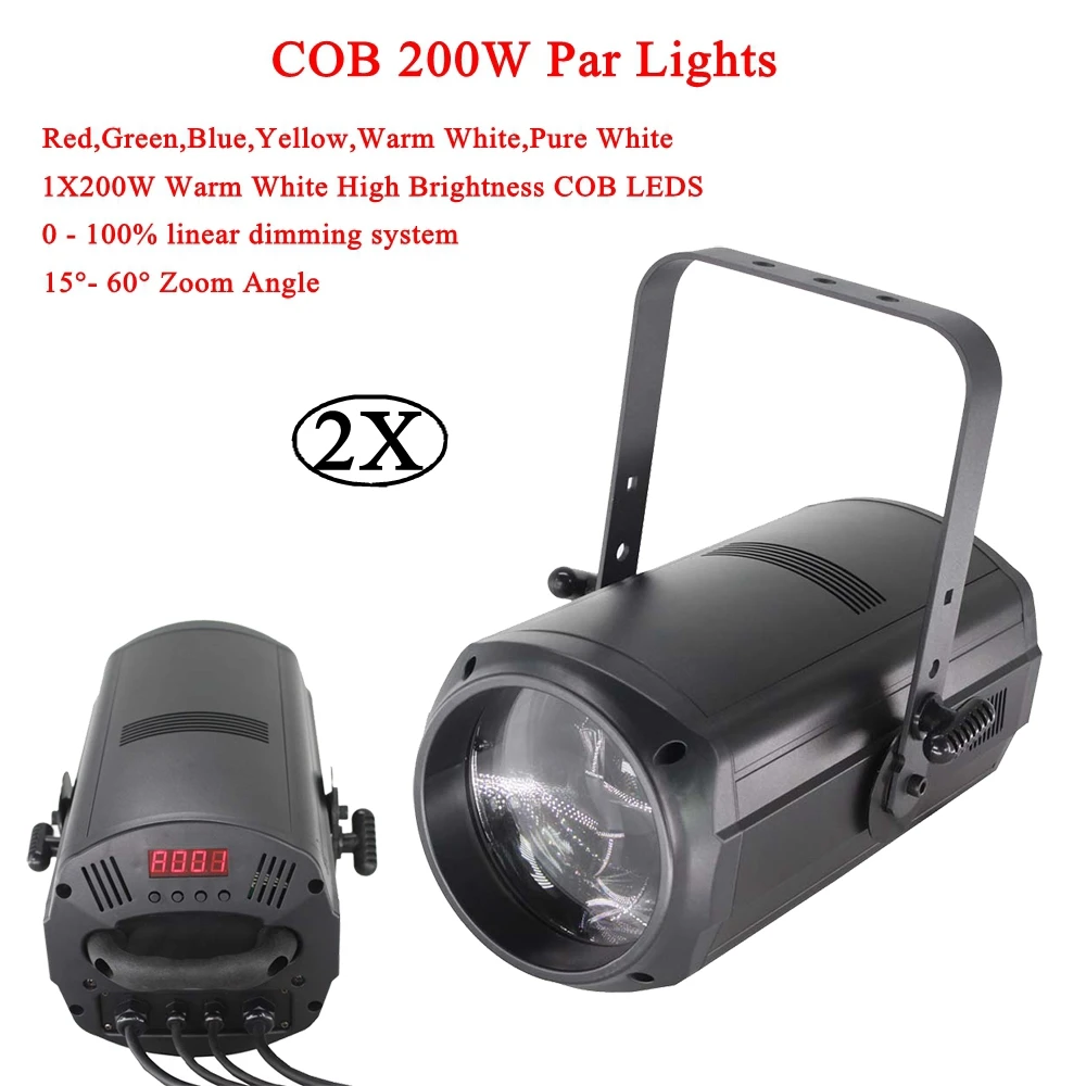 

2Pcs/Lot New 200W COB Par Lights DMX512 ZOOM 15-60 Degree Theatre Spotlight LED Theater Stage DJ Wedding Decorate Lighting