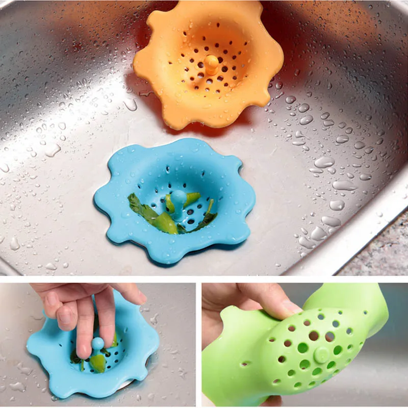 

Candy Color Kitchen Flower Shaped Sink Water Filter Strainer Wash Drain Outfall Cover Rabbish Stopper Useful Kitchen Equipment