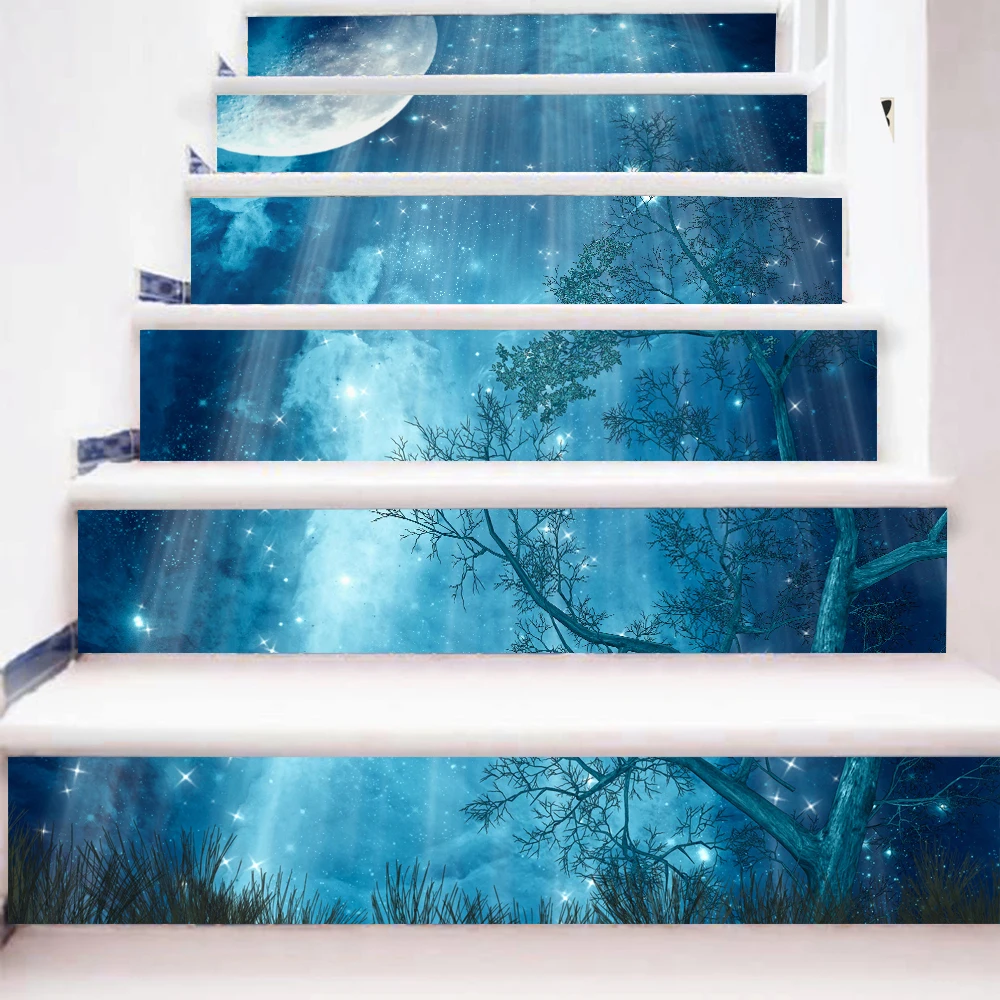 

Forest Moonlight 3D Stairs Sticker Self Adhesive Tiles Wall Stickers PVC Decal Mural Art Wallpaper Livingroom Home Decoration