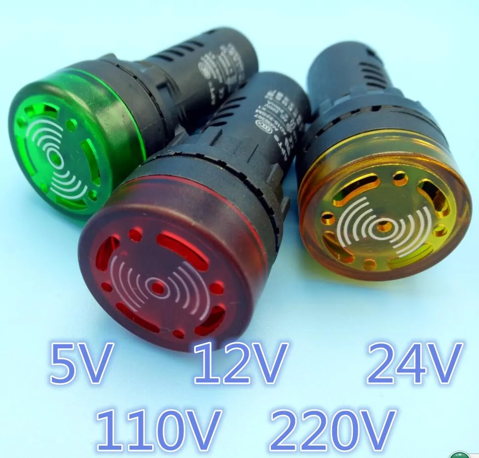 sourcing map AC//DC 24V Indicateur Lampe Buzzer Jaune Clignotement Alarme 22mm Panel LED Indicateur 5Pcs