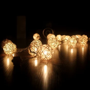 

New Hot 20 Rattan Ball LED String Light Warm White Fairy Holiday Light for Party Decoration Lights Garland