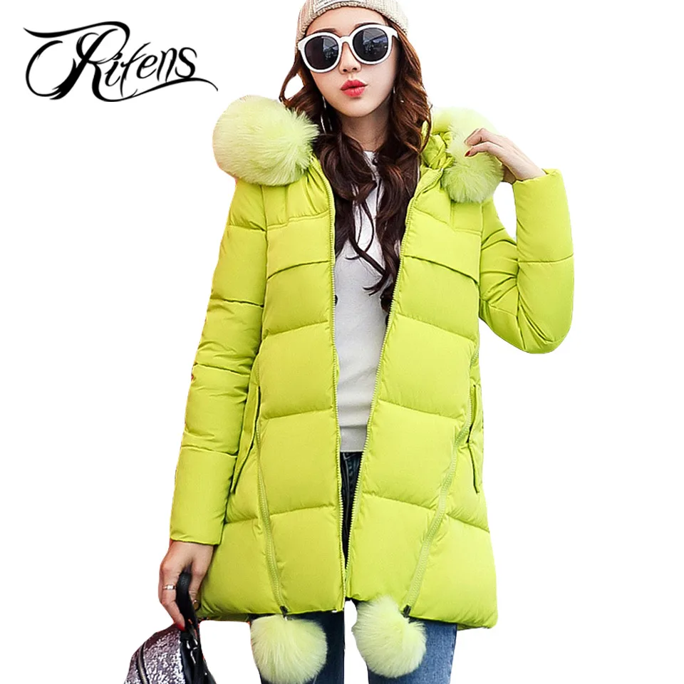 Urifens Down Cotton Wadded jackets 2017 New Solid Pattern Fur Collar Coats Slim Pockets Hooded Winter Jacket Women LI11 | Женская одежда