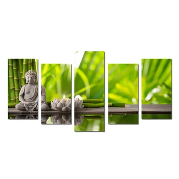 

Modern Canvas Wall Art 5 Panels Paintings For Living Room Home Decor Buddha Green Bamboo Stones Zen Prints and Posters Painting