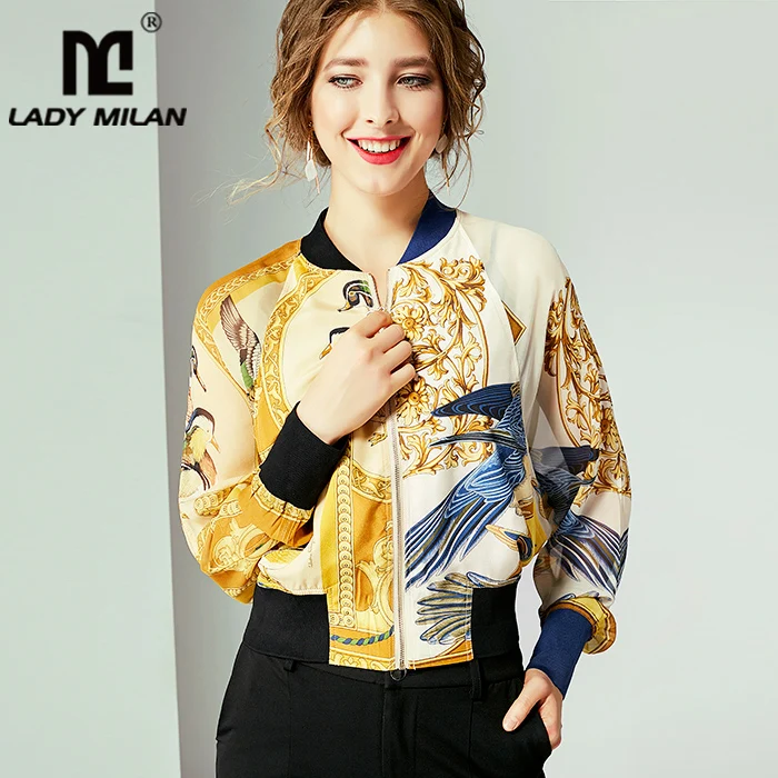 

100% Natural Silk Ladies' Long Sleeves Printed High Street Fashion Blouse Outerwear Jackets