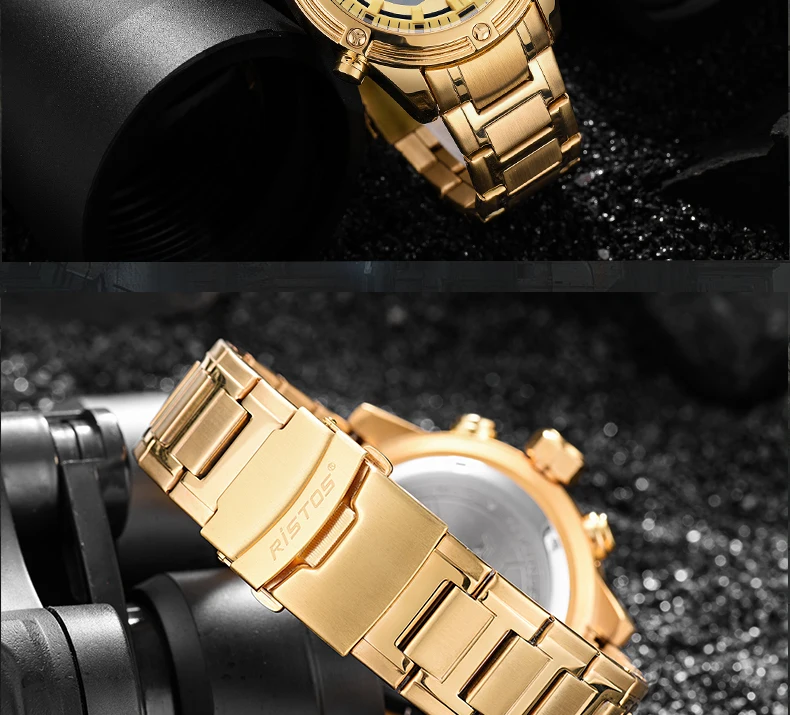 RISTOS мужские часы Топ люксовый бренд Бизнес Сталь Кварцевые Часы повседневные водонепроницаемые мужские наручные часы Relogio Masculino