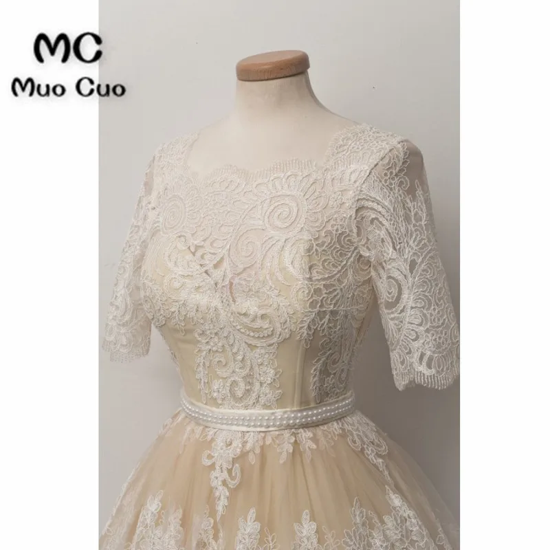 Fashion A-line Scoop Half Sleeves Knee-length Lace HomecominG Dress65