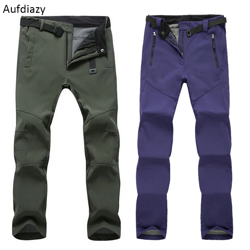 Best Aufdiazy Men Women Winter Camo Fleece Softshell Camping Hiking Pants Outdoor Sports Waterproof Windproof Thermal Trousers IM007