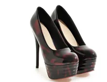 Water-proof platform fine heels super high heels spring autumn lacquer leather professional work shoes.
