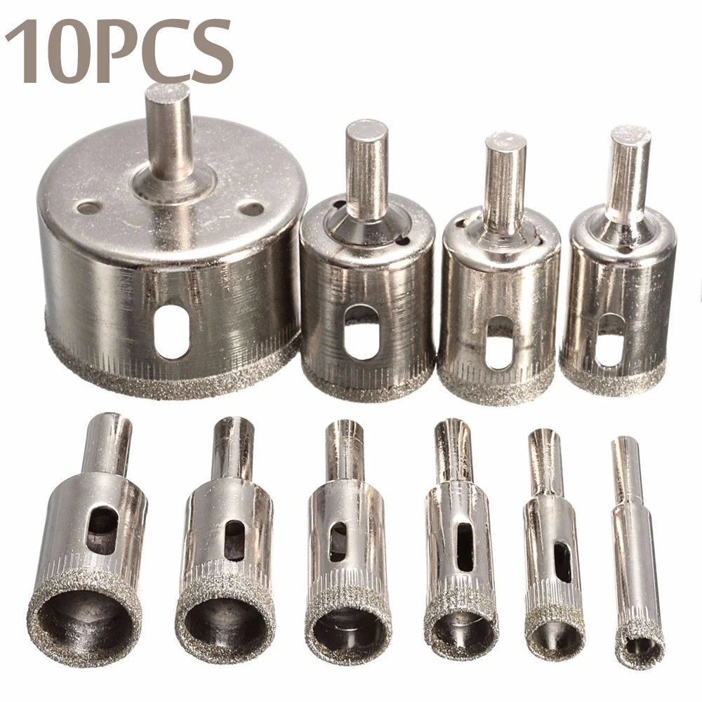 

10pcs Diamond Coated Hss Drill Bit Set Tile Marble Glass Ceramic Hole Saw Drilling Bits For Power Tools 6mm-30mm