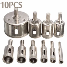 10pcs Diamond Coated Hss Drill Bit Set Tile Marble Glass Ceramic Hole Saw Drilling Bits For Power Tools 6mm-30mm