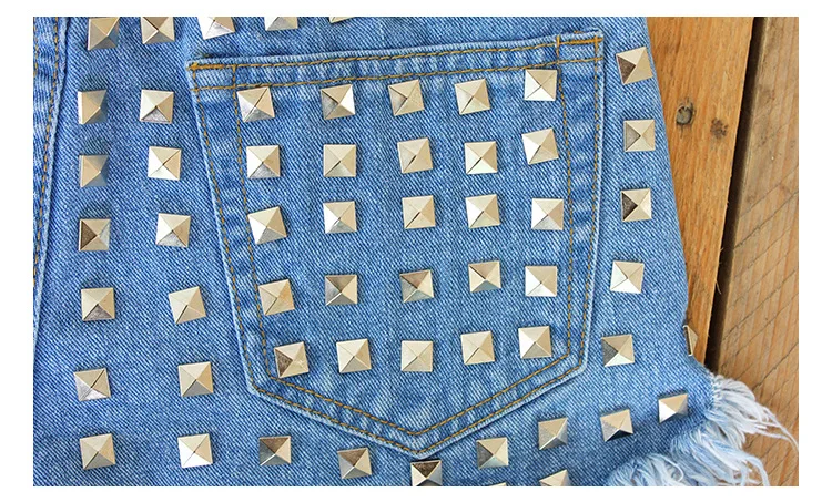 2017 European station Europe and the United States new rivets rivets irregular cat to be side cowboy high waist pants shorts hot pants (28)
