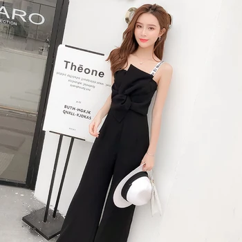 

Summer New Sling Bowknot Rompers Womens Jumpsuit Fashion Wide Leg Pants Thin Combinaison Femme Elegant Ol Clothes For Women