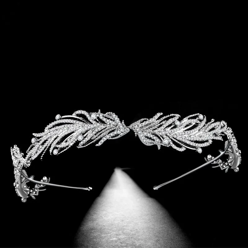 

Baroque Luxury Silver Crystal Leaf Wedding Tiaras Handmade Rhinestone Bridal Headpiece Rhinestone Pageant Crown Hair Accessories