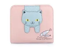 top pu two fold short 4colors cute cat teenage girls wallet Woman’s purse button clutch female purses card holder money bags
