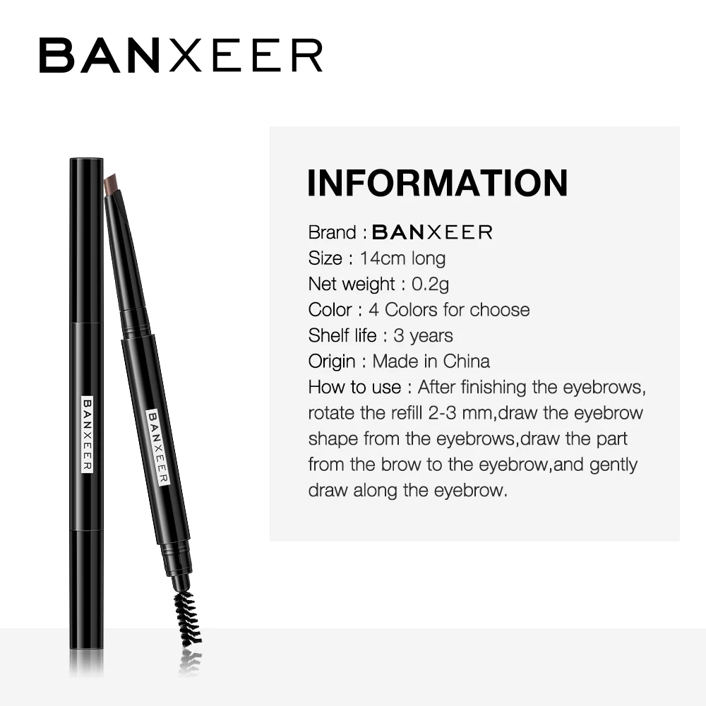 BANXEER ручка для бровей, водостойкая, стойкий карандаш для татуировки бровей, 4 цвета, усилитель бровей, оттенок, натуральный косметический макияж