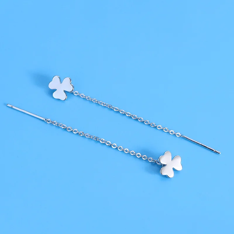 

2019 Korean Simple 925 Sterling Silver Clover Earrings Minimalistic Jewellery Temperament S925 Eardrop Chain Threader SE135
