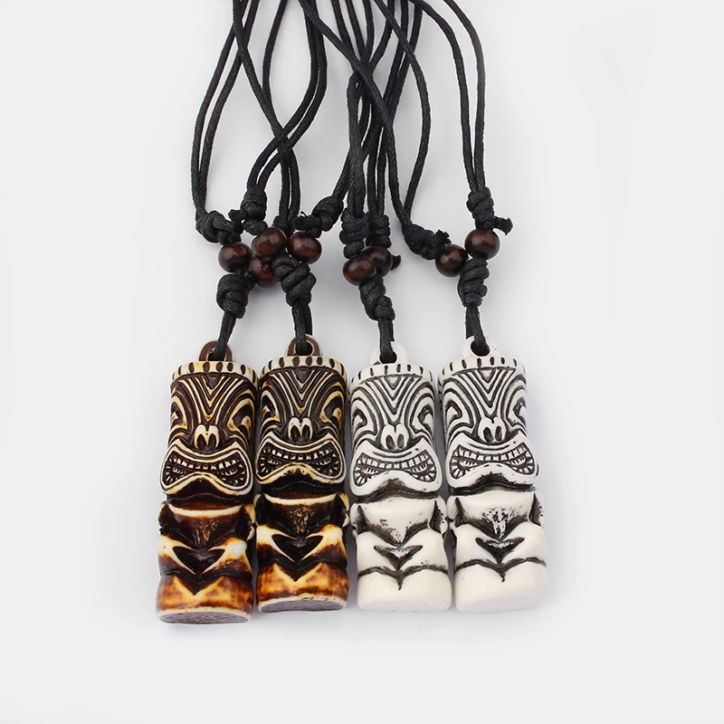 TRIBAL YAK BONE CARVED TIKI DEVIL TOTEM NECKLACE PENDANT TOTEM LUAU HULA SURF