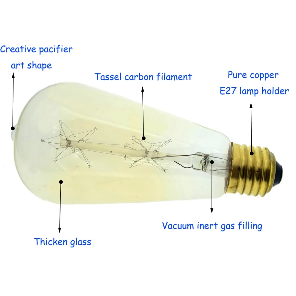 Книги по искусству украшения Edison ЛАМПЫ углеродной нити ясно Стекло Эдисоном Ретро Винтаж лампа накаливания 40 Вт 220 В E27 ST64-Star