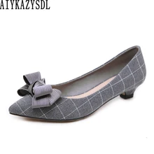 AIYKAZYSDL классические Винтаж обувь Для женщин лук узел, галстук-бабочка бантом-бабочкой; Туфли-слипоны с закрытым носком на низком каблуке Туфли на каблуке-рюмочке повседневные туфли-лодочки