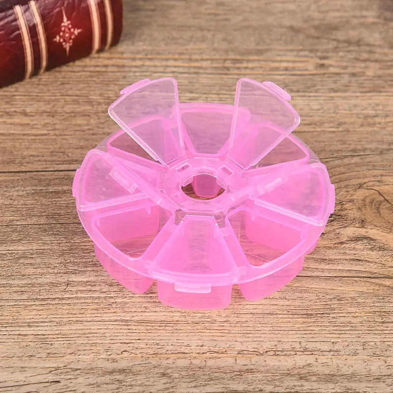 

Mini 8 Grids Compartment Nail Art Rhinestone Gems Plastic Box Round Storage Box Case Jewelry Bead Makeup Clear Organizer