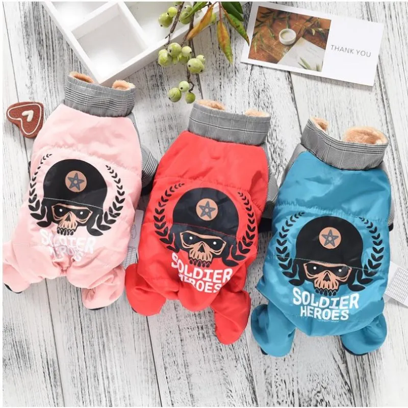 

Pet Clothes Winter Warm Dog Clothes Padded Hooded Dog Jackets Four Legs Jumpsuit Pants Apparel Dog Coats Size XS-XXL