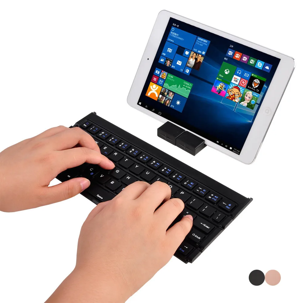 

Foldable Folding Wireless Mini Bluetooth Keyboard For iPhone PC Tablet + Holder Work Home Office Business Tablet Keyboards Keys