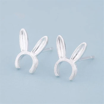 

KOFSAC Simple Creative Cute Rabbit Ears 925 Silver Stud Earrings for Women Small Ear Studs Earing Brincos Jewelry Girls Gift