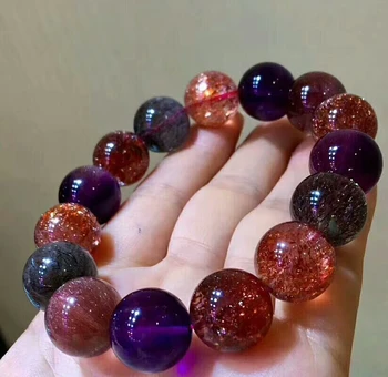 

Genuine Natural Lepidocrocite Quartz Red Super Seven Rectangle Round Beads Stretch Crystal Bracelet 15mm AAAAA Certificate