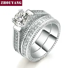 

18K White Gold Plated Luxury 2 Rounds Bijoux Fashion Wedding Ring Set AAA+ CZ Diamond Jewelry For Women As Chirstmas Gift ZYR606