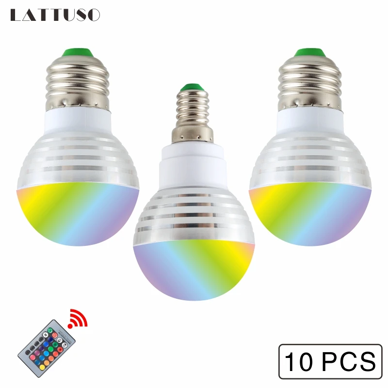 

10PCS/Lot Color Changing Spotlight LED RGB Bulb with Memory E14 E27 LED Lamp Remote Light 24 Key Controller For Home Decoration