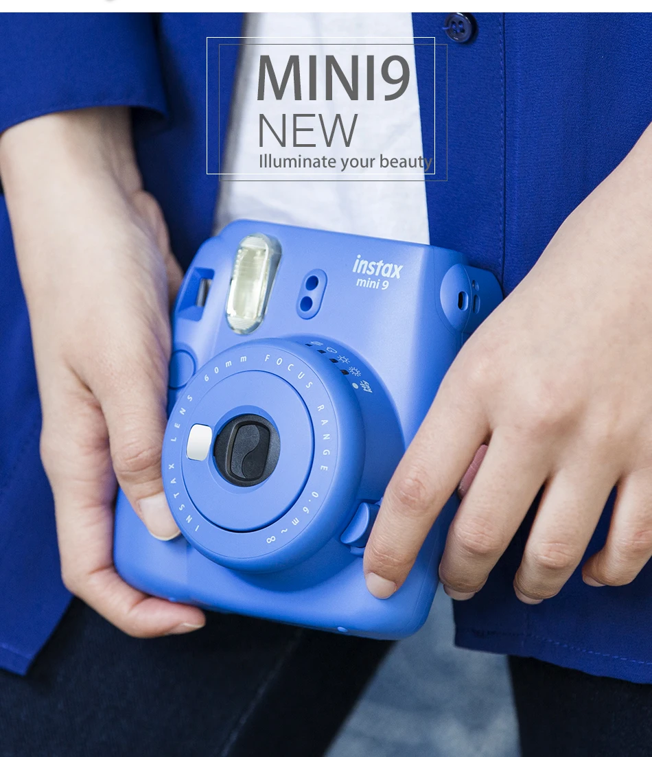 Fujifilm Instax Mini 9 camera Cobalt Blue+ 50 фотографий Fuji Instant Mini 8 белая пленка изображение на бумаге+ Бесплатные 20 шт наклейки и ручка