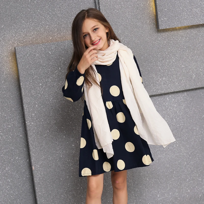 Autumn Dress Girl + Scarf Fall Girls Clothes Long Sleeve 2016 Robe Demoiselle D'honneur Fille Teenage Clothing | Детская одежда и