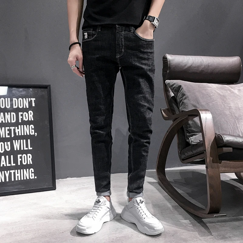 Качественные оригинальные повседневные мужские джинсы в стиле ретро, простые мужские байкерские джинсы, облегающие универсальные уличные мужские черные джинсы, джинсовые штаны